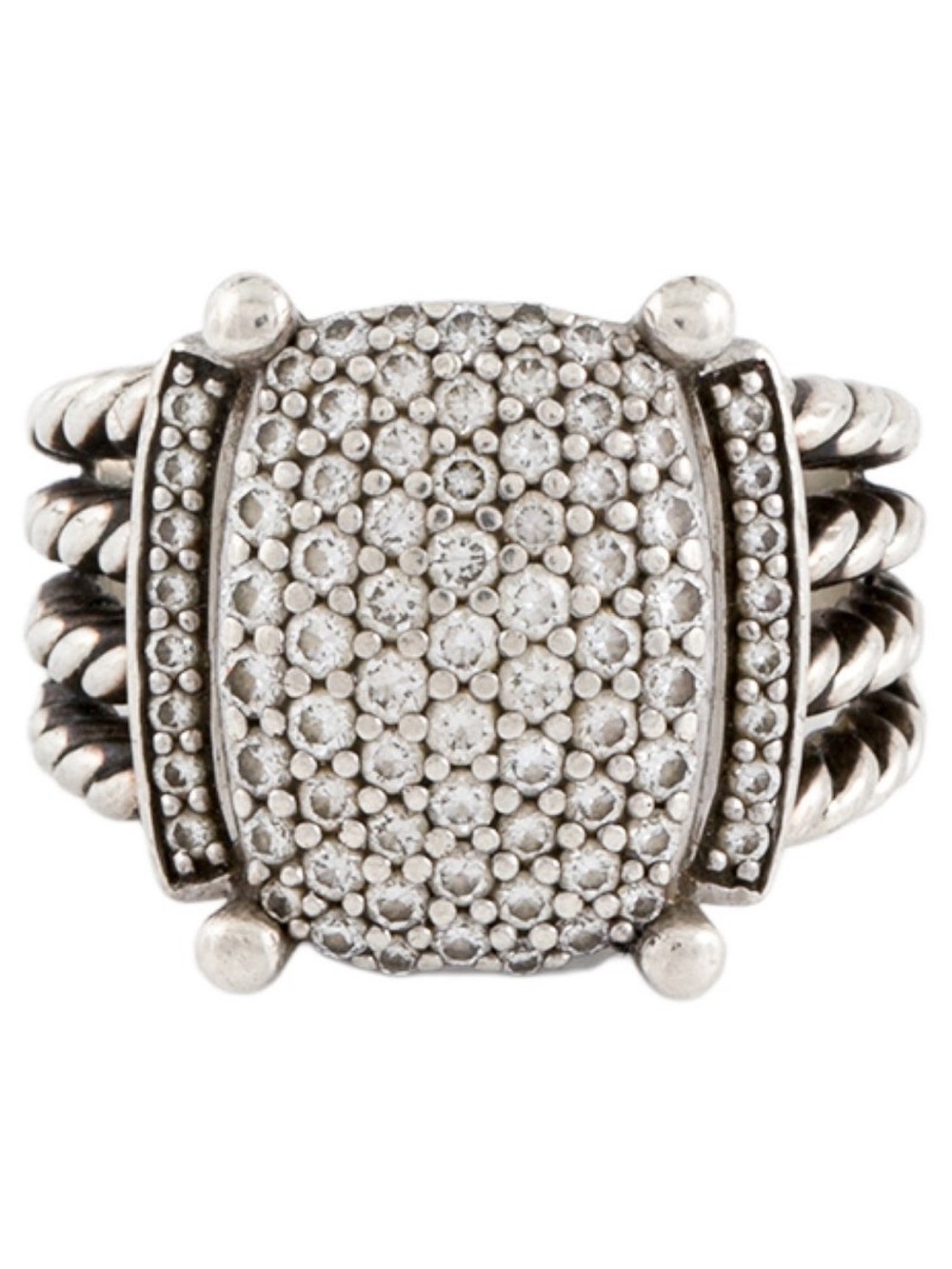 David Yurman silver Pave Crystal Cluster Statement Ring - Women Jewelry
